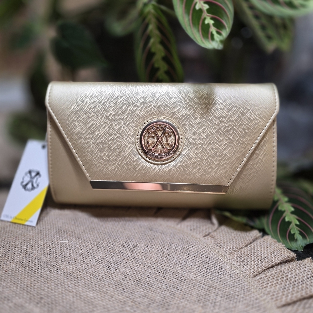 Christian Lacroix Gold Clutch with Logo Accent